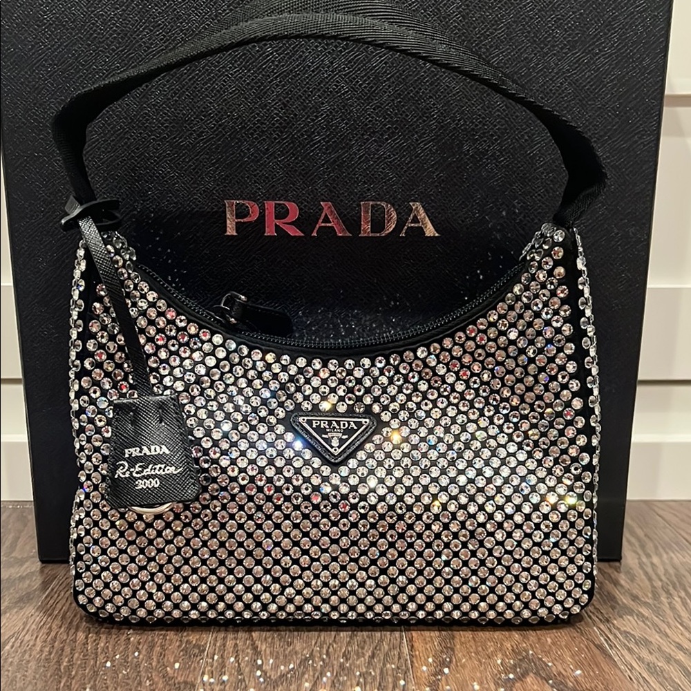 Prada Silver Shoulder Bag with Metallic Mesh